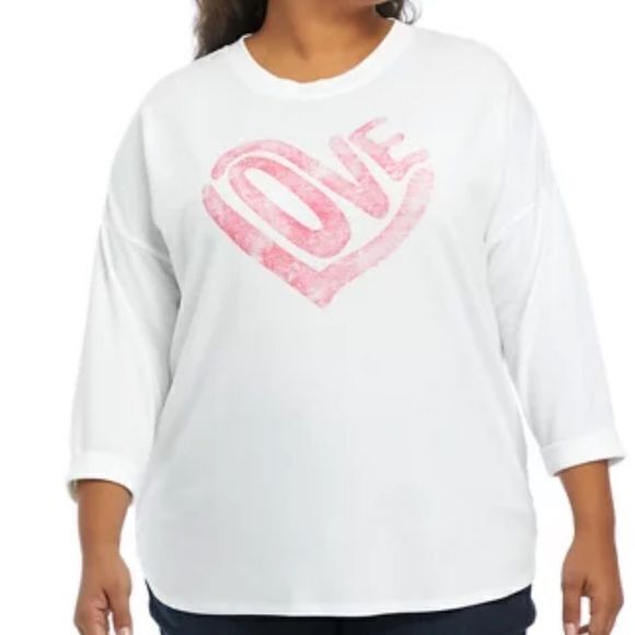 Cabana by Crown & Ivy 4XL Plus Size 3/4 Sleeve Baby Terry “LOVE” Graphic T-Shirt - Picture 1 of 6